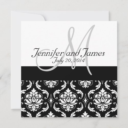 Black Damask Monogram Names Wedding Invitations