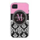 Black Damask Monogram Pink