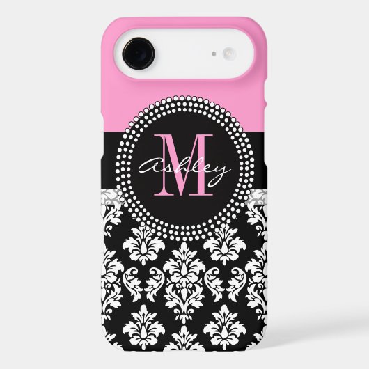 Black Damask Monogram Pink Case-Mate iPhone Case (Back)