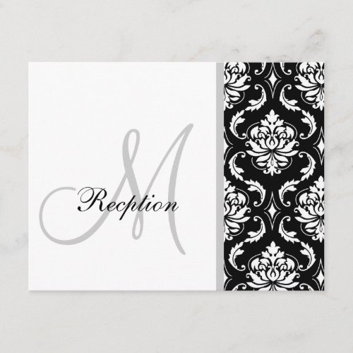 Black Damask Monogram Wedding Reception Cards