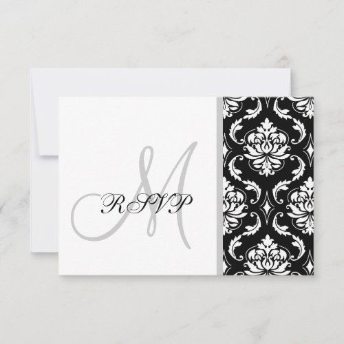 Black Damask Monogram Wedding RSVP