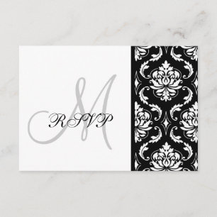 Black Damask Monogram Wedding RSVP
