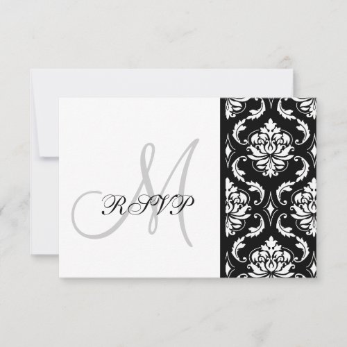 Black Damask Monogram Wedding RSVP