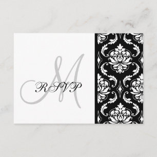 Black Damask Monogram Wedding RSVP Card