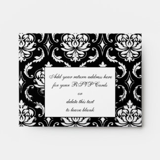 Black Damask Monogram Wedding RSVP Envelope