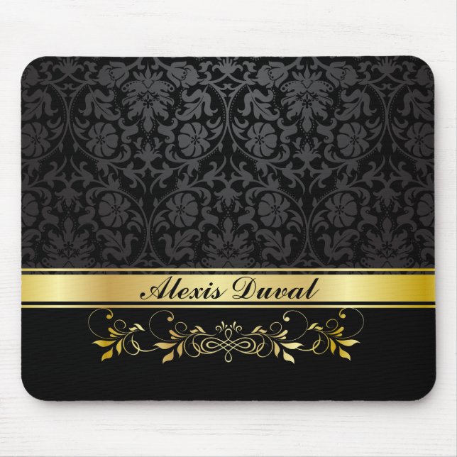 Black Damask Mouse Pad (Front)