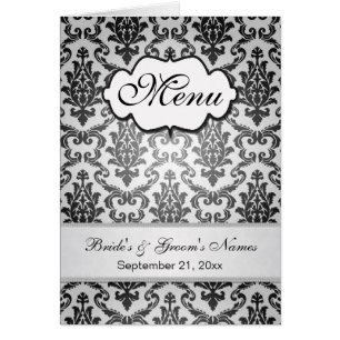 Black damask on a silver background Menu Cards