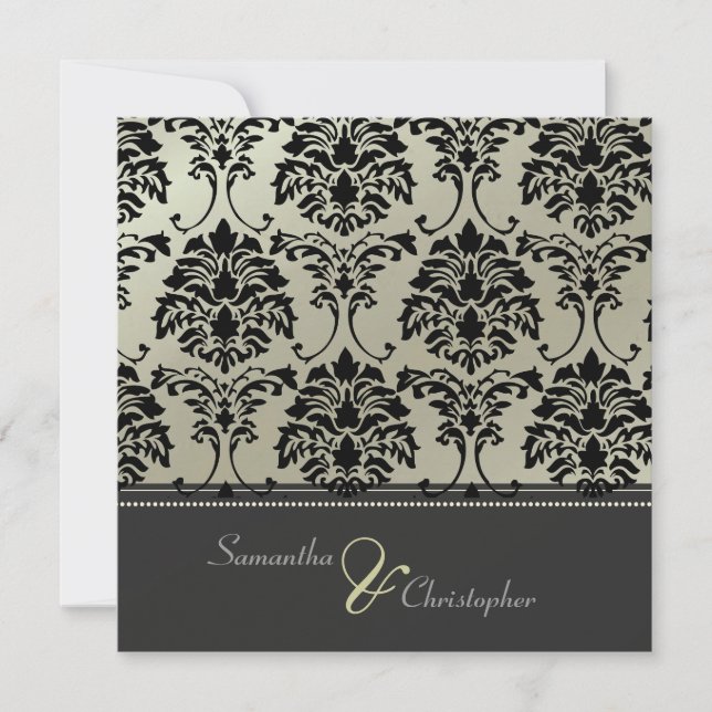 Black damask on faux silver/wedding invitation (Front)
