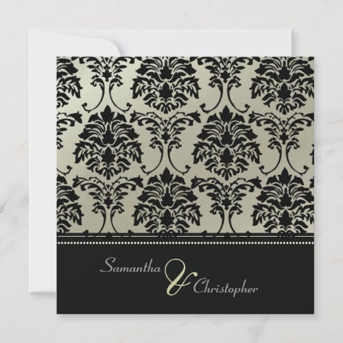 Black damask on faux silver/wedding invitation