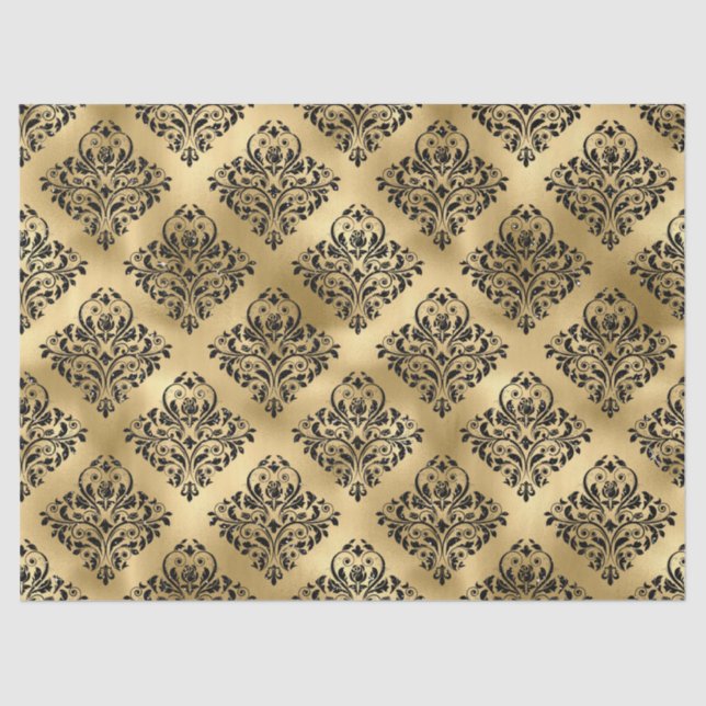 Black Damask on Gold Decoupage Tissue Paper (Front)