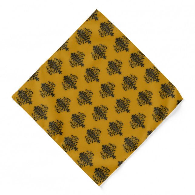 Black damask on mustard yellow pattern bandana (Front)