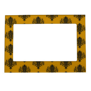 Black damask on mustard yellow pattern magnetic frame