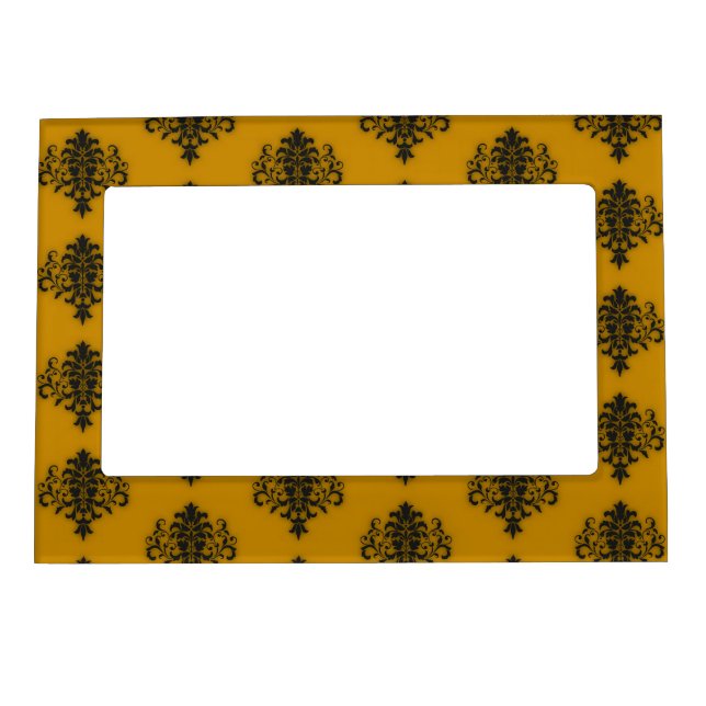 Black damask on mustard yellow pattern magnetic frame (Front)