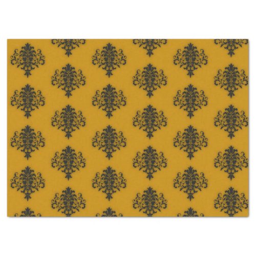 Black damask on mustard yellow pattern tissue paper