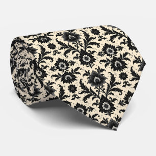 Black Damask on Sepia Neck Tie