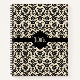 Black Damask on Sepia Notebook