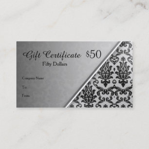 Black damask on silver grey Gift Certificate