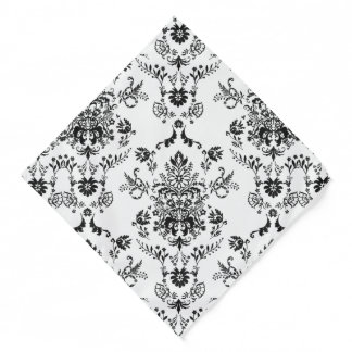 Black Damask on White Bandana