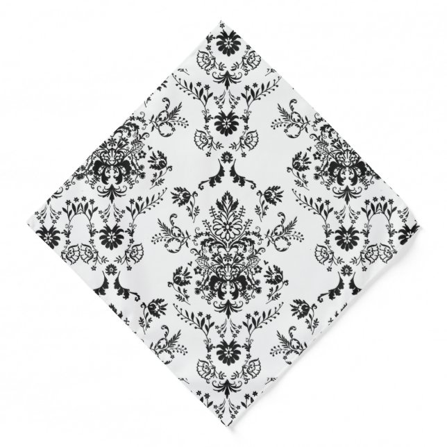 Black Damask on White Bandana (Front)