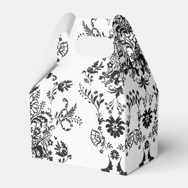 Black Damask on White Favor Boxes (Front Side)