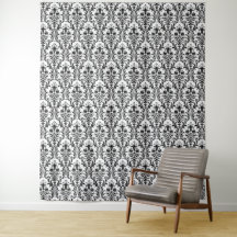 Black Damask on White Floral Chic Elegant Backdrop