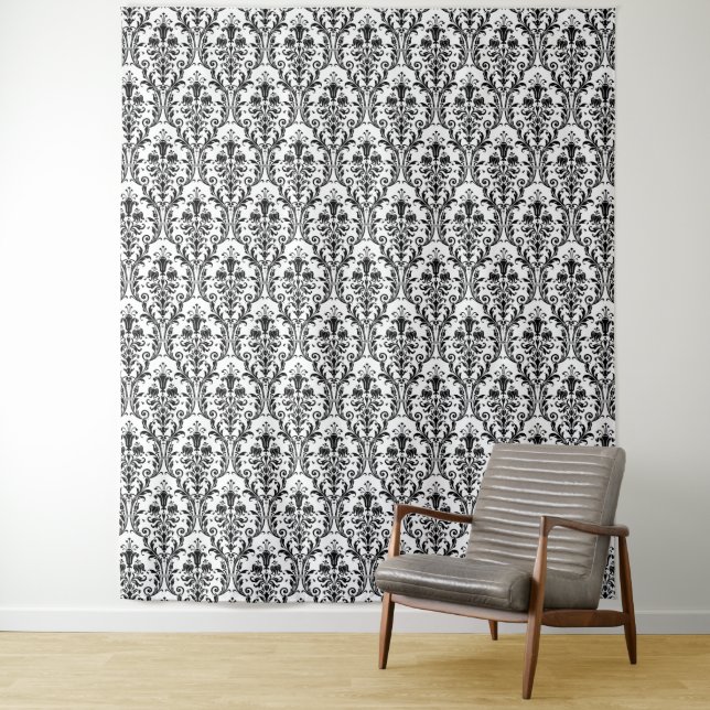 Black Damask on White Floral Chic Elegant Backdrop (In Situ)