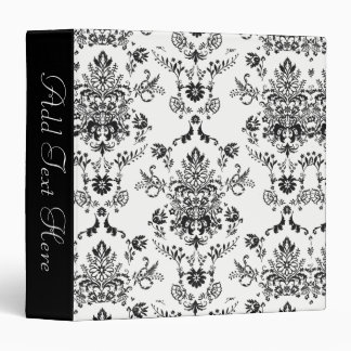 Black Damask on White Personal 3 Ring Binder