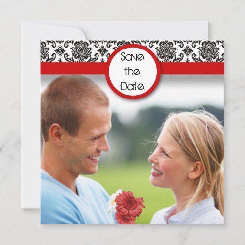 Black Damask On White Red Trim Save The Date