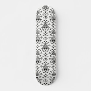 Black Damask on White Skateboard