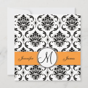 Black Damask Orange Wedding Invitations