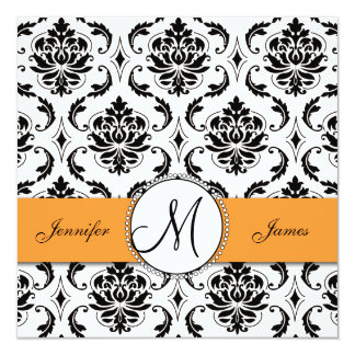Black Damask Orange Wedding Invitations