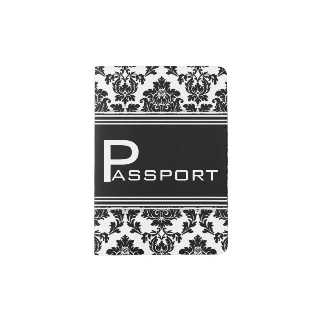 Black Damask Passport Holder (Front)
