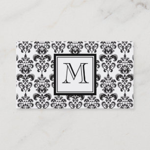 Black Damask Pattern 2 with Your Monogram Business Card