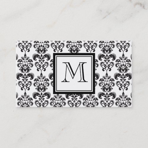 Black Damask Pattern 2 with Your Monogram Business Card