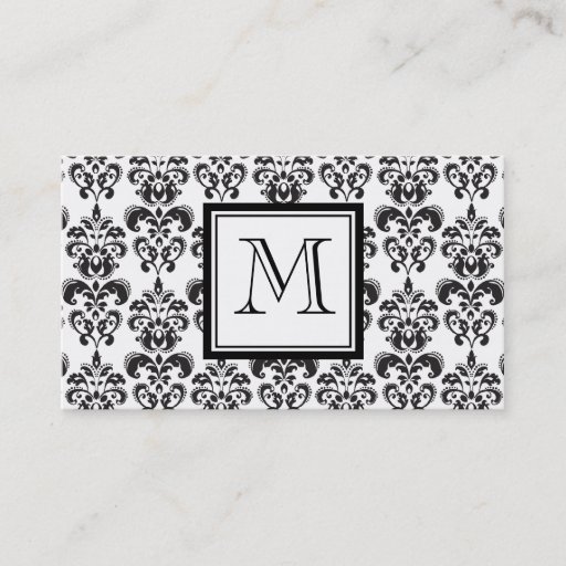 Customizable Black Damask Pattern 2 with Your Monogram Business Card