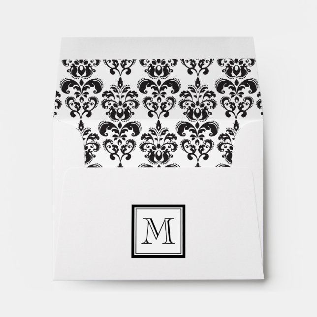 Black Damask Pattern 2 with Your Monogram Envelope (Back (Bottom))