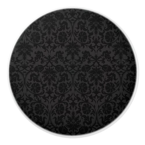 Black Damask Pattern Ceramic Knob