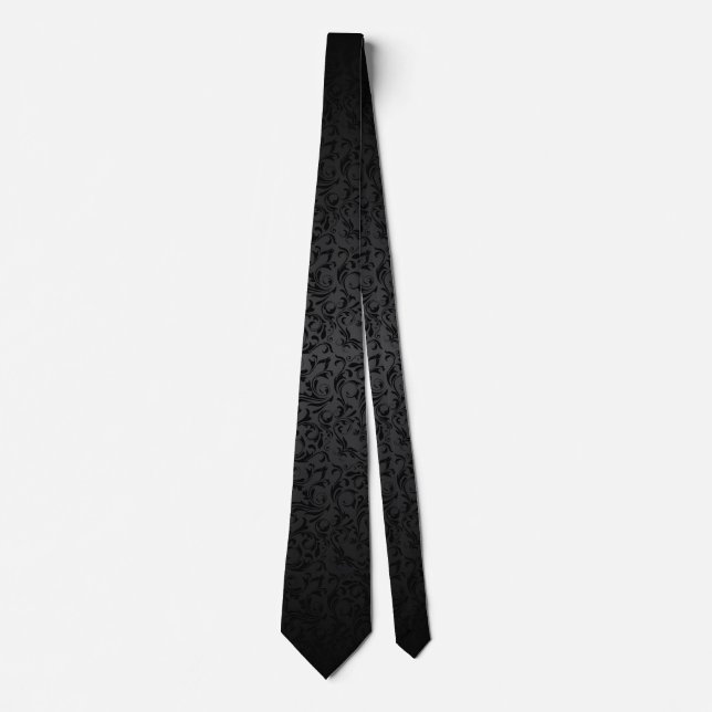 Black Damask Pattern Design Neck Tie (Front)