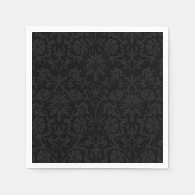 Black Damask Pattern Floral Napkins (Front)