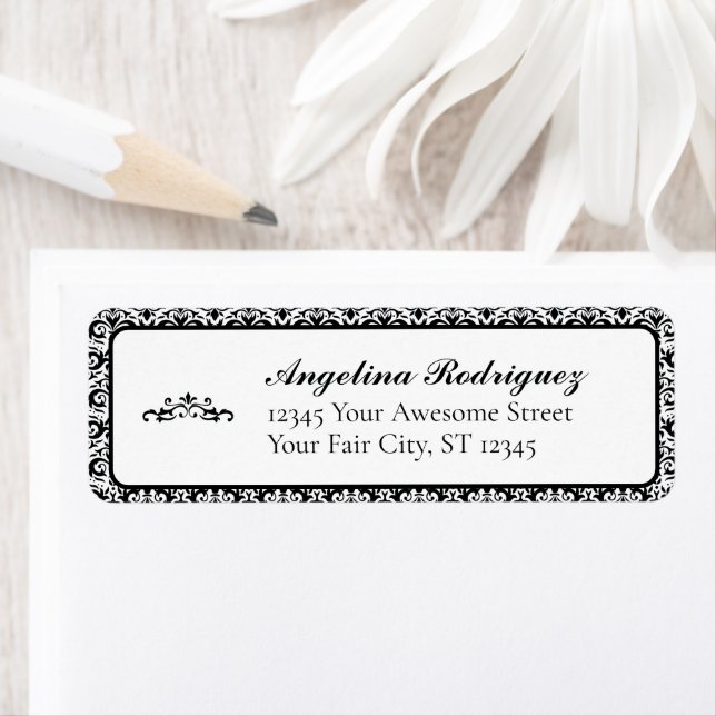 Black Damask Pattern Graduation Label (Insitu)