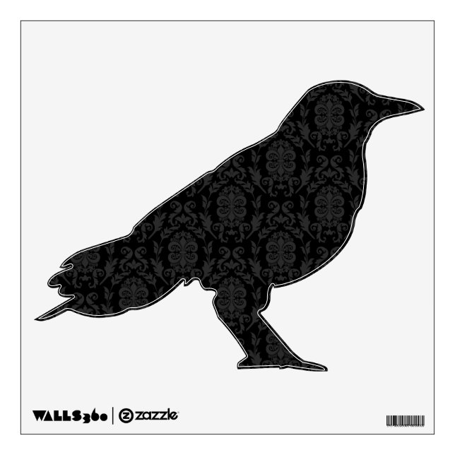 Black Damask Pattern Halloween Crow Wall Sticker (Front)