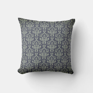 Black Damask Pattern Victorian Themed Throw Pillow