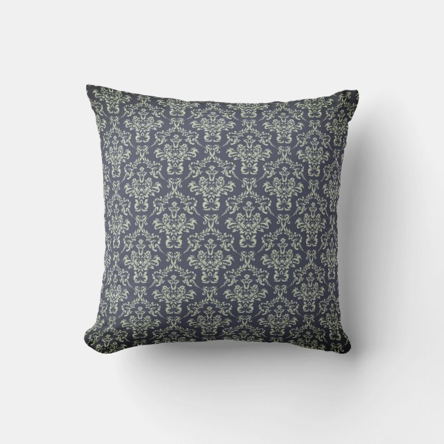 Black Damask Pattern Victorian Themed Throw Pillow (Front)