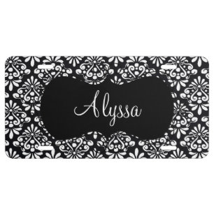 Black Damask Personalized License Plate