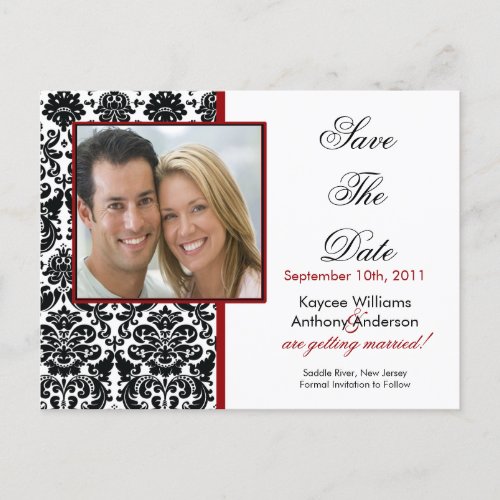 Black Damask Photo Save The Date POSTCARD Announcement Postcard