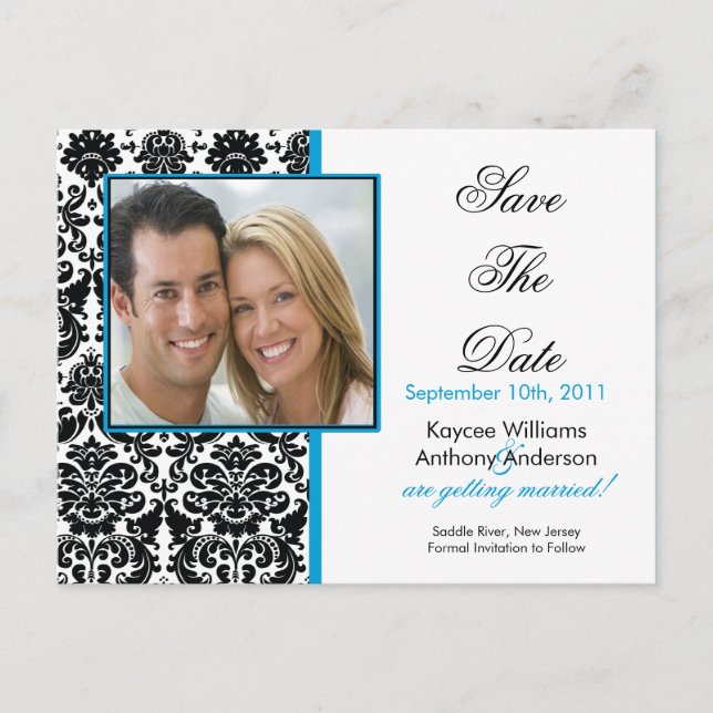 Black Damask Photo Save The Date POSTCARD! Announcement Postcard (Front)