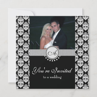 Black Damask Photo Wedding Invitation