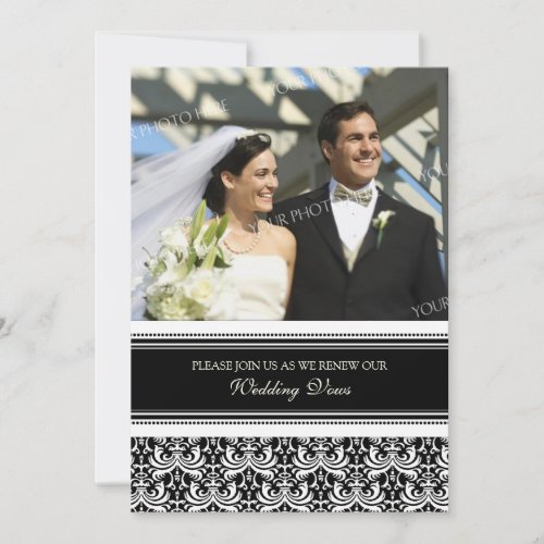 Black Damask Photo Wedding Vow Renewal Invitations