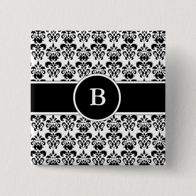 Black Damask Pinback Button (Front)