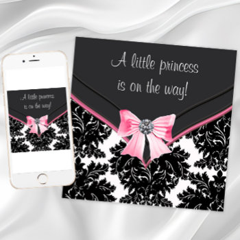 Black Damask Pink Bow Princess Baby Shower Invitation by BabyCentral at Zazzle